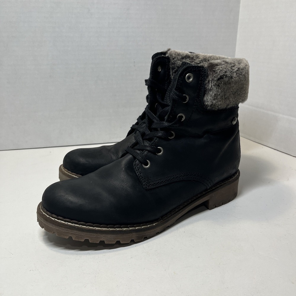 Pajar Womens 11 Gray Faux Fur Black Leather Winter Snow Boots BHFO 1702 Comfort